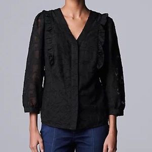 NWT Simply Vera Vera Wang Woman’s Size Small Black Textured Ruffle Blouse
